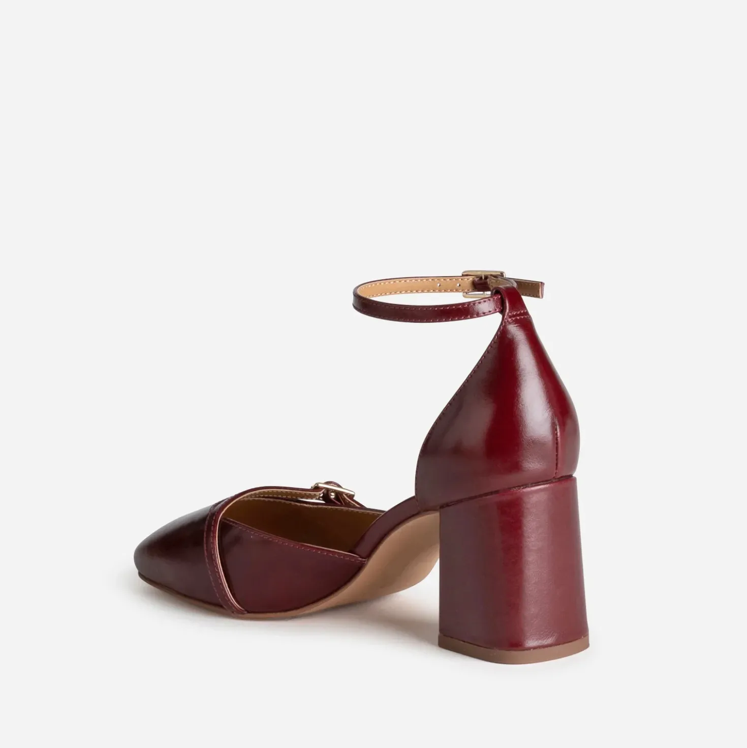 Escarpin à bride bordeaux cuir