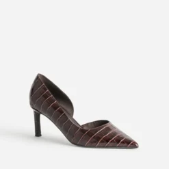 Escarpin marron cuir embossé croco cut-out
