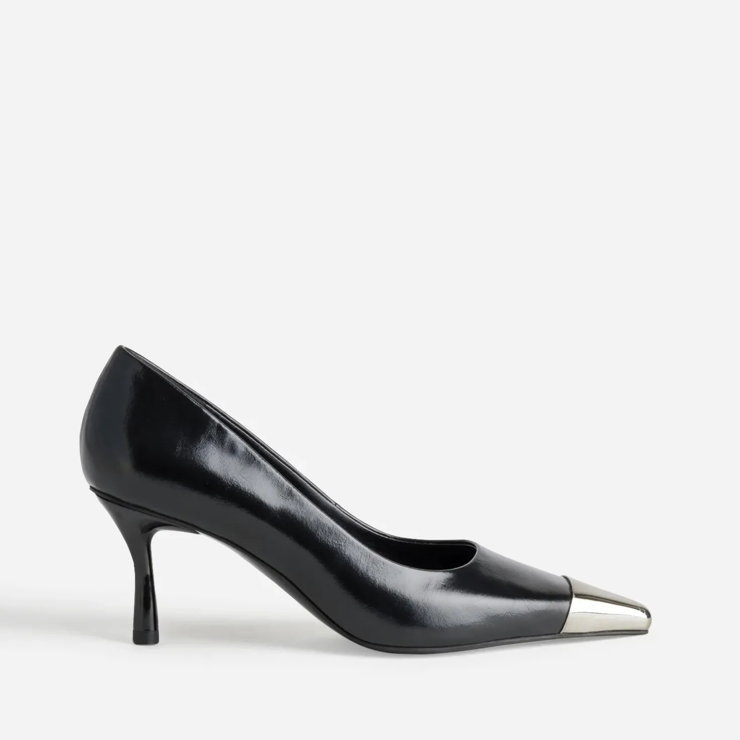 Escarpin noir cuir bout métallisé