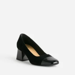 Escarpin noir cuir velours bout verni