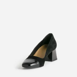 Escarpin noir cuir velours bout verni