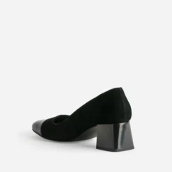 Escarpin noir cuir velours bout verni