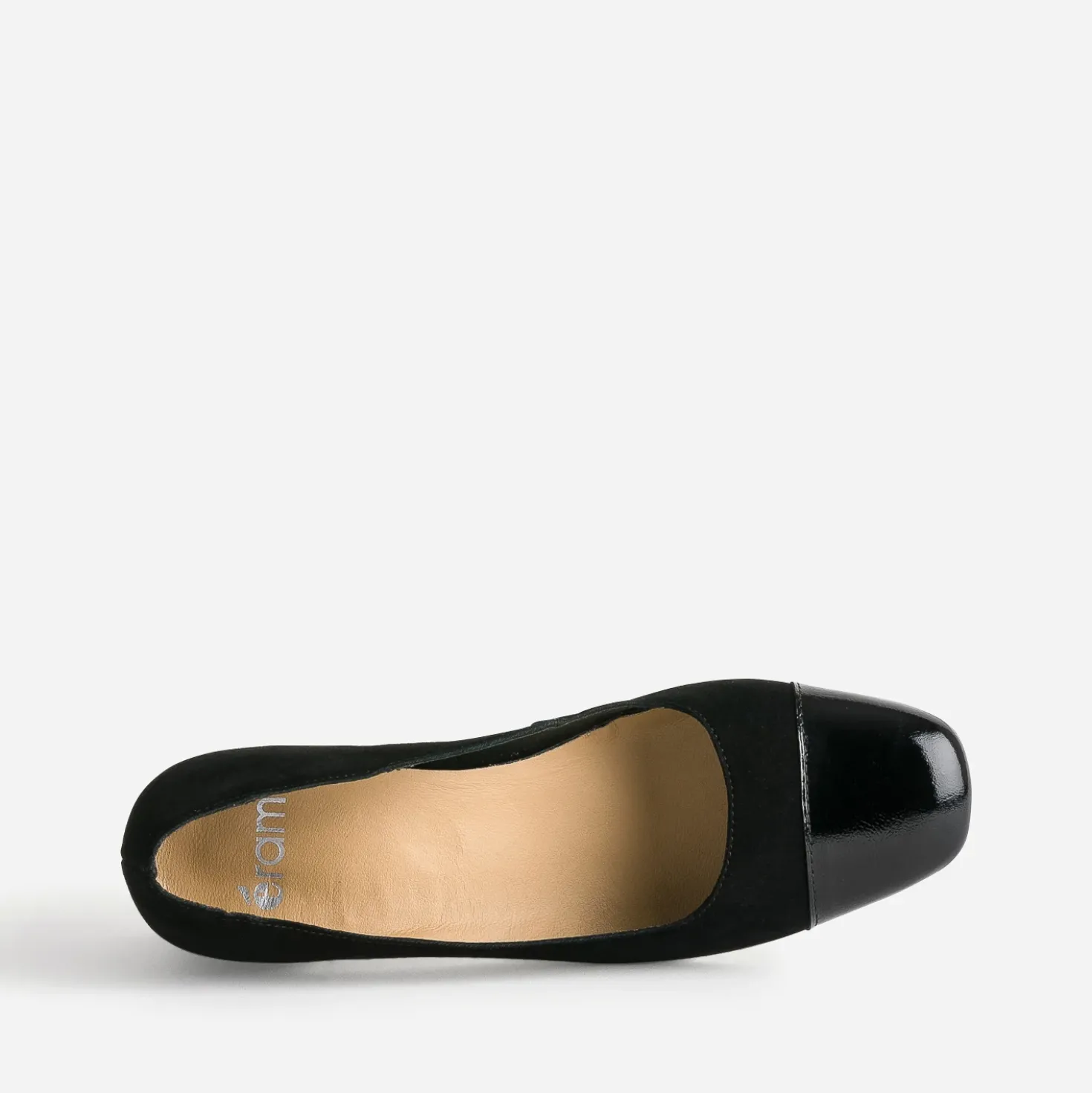 Escarpin noir cuir velours bout verni