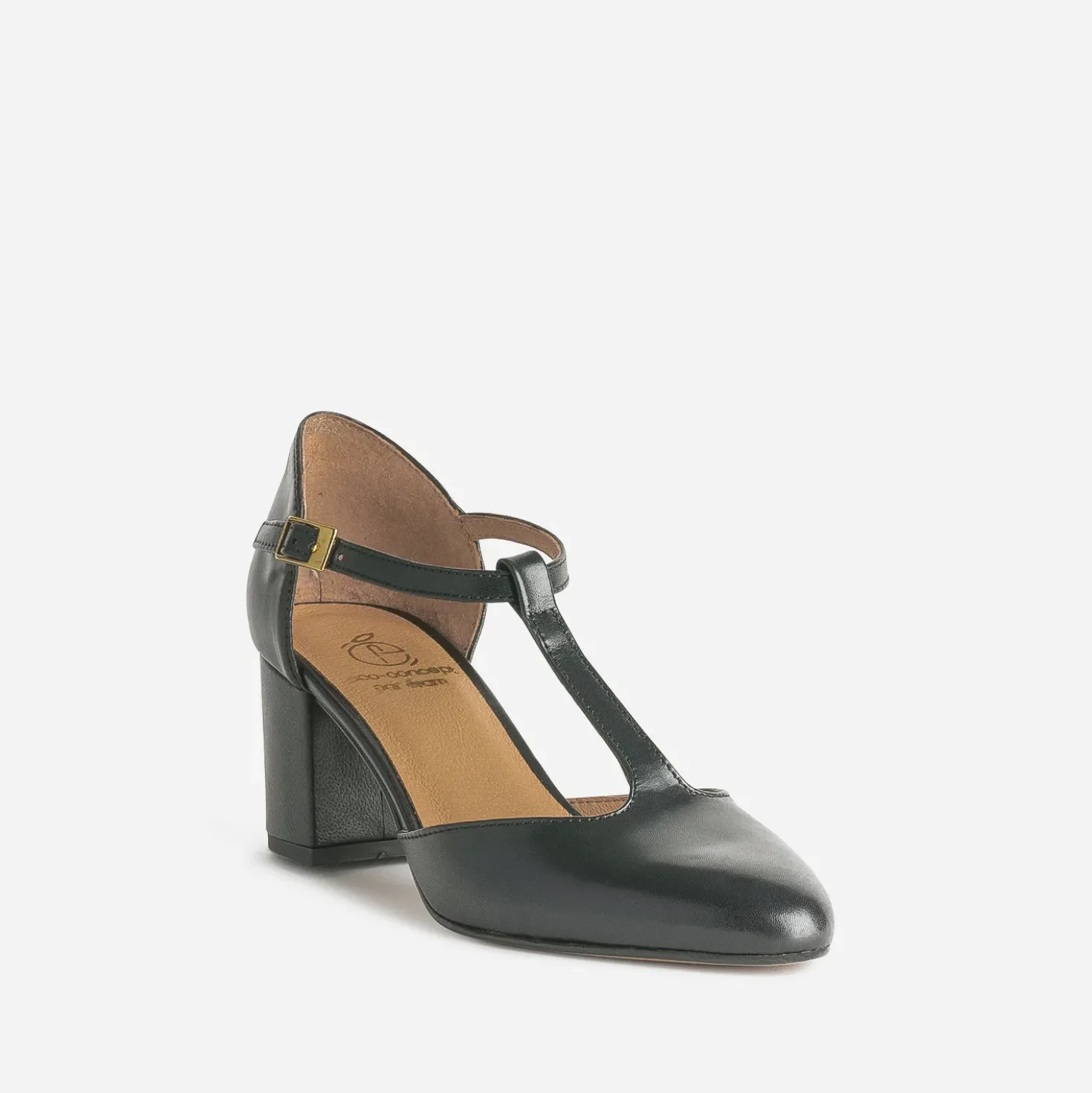 Escarpin-salomé noir éco-conçu en cuir