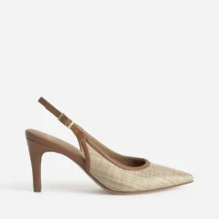 Escarpin slingback beige raphia bout pointu