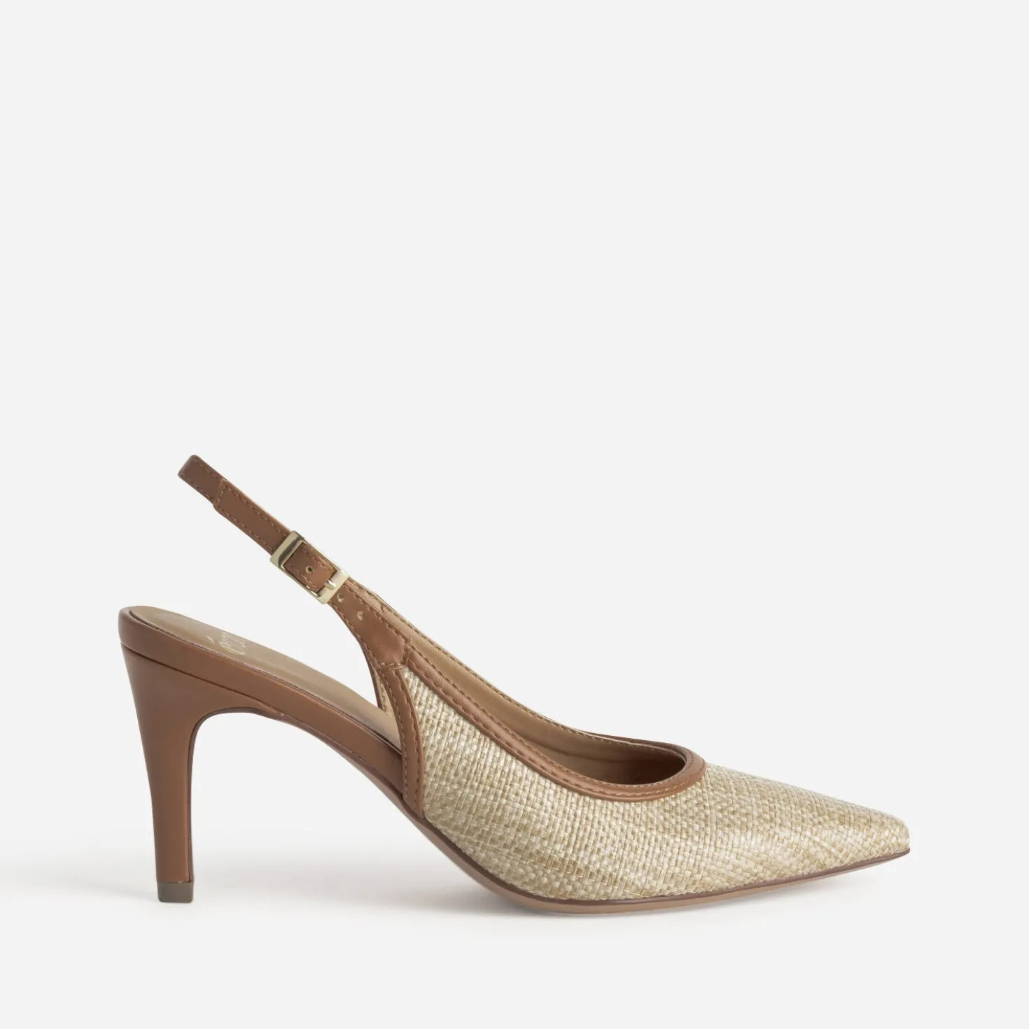 Escarpin slingback beige raphia bout pointu