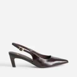 Escarpin slingback chocolat cuir