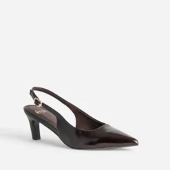 Escarpin slingback chocolat cuir