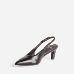 Escarpin slingback chocolat cuir