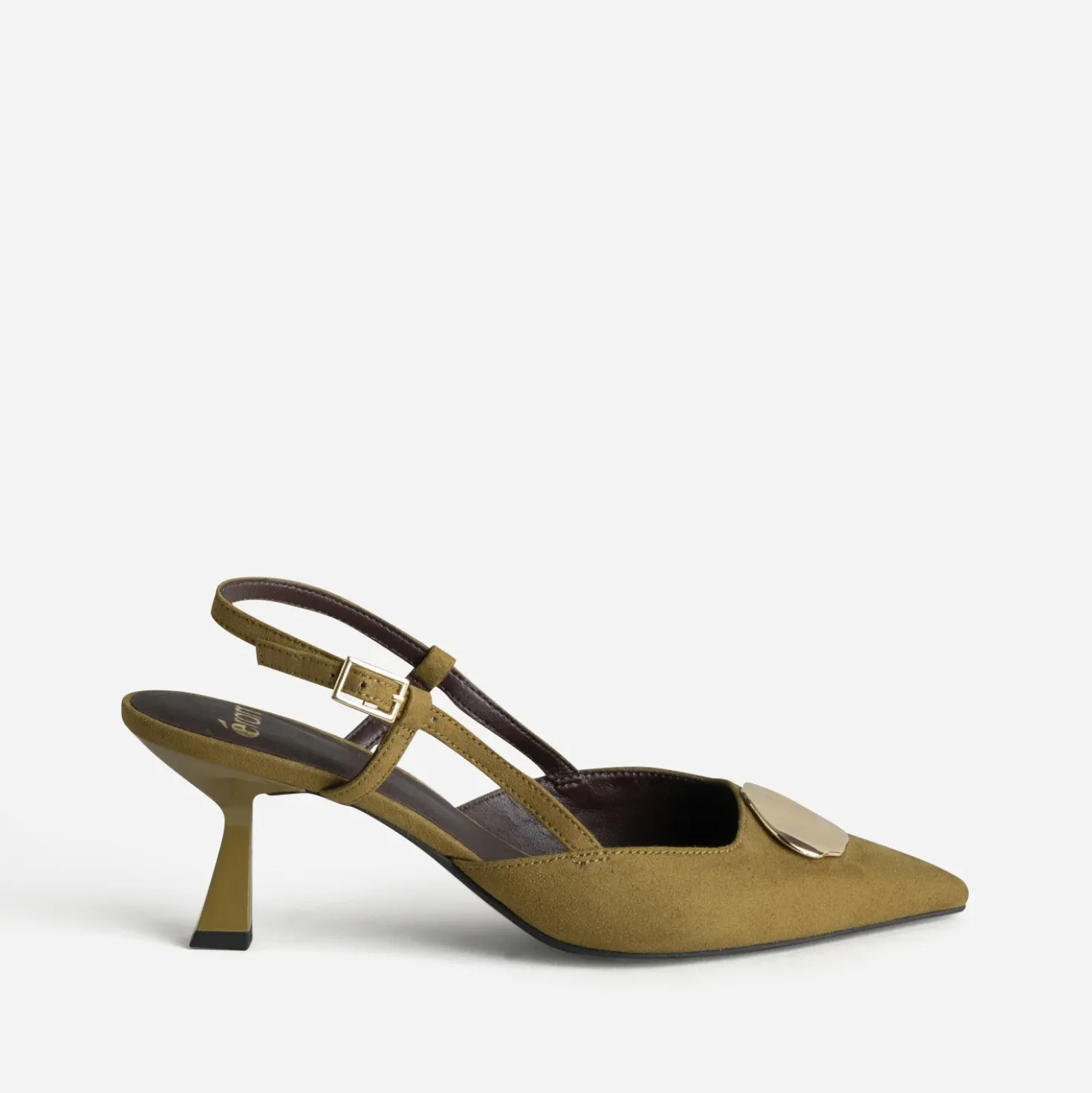 Escarpin slingback kaki détail bijou