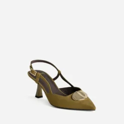 Escarpin slingback kaki détail bijou