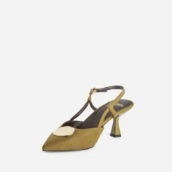 Escarpin slingback kaki détail bijou