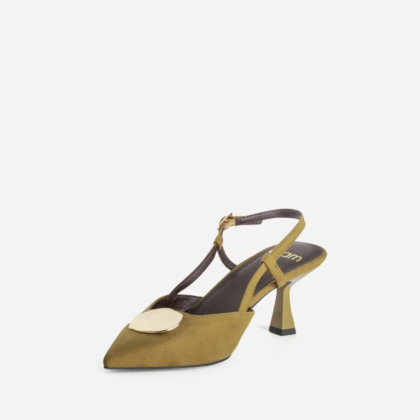 Escarpin slingback kaki détail bijou