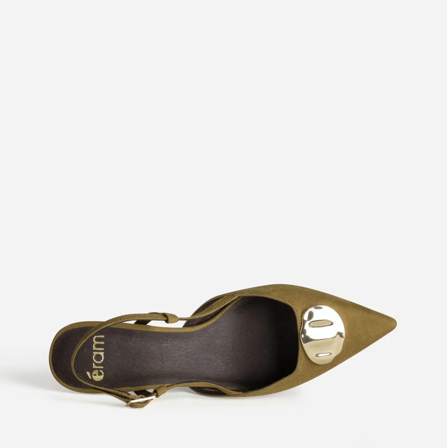 Escarpin slingback kaki détail bijou