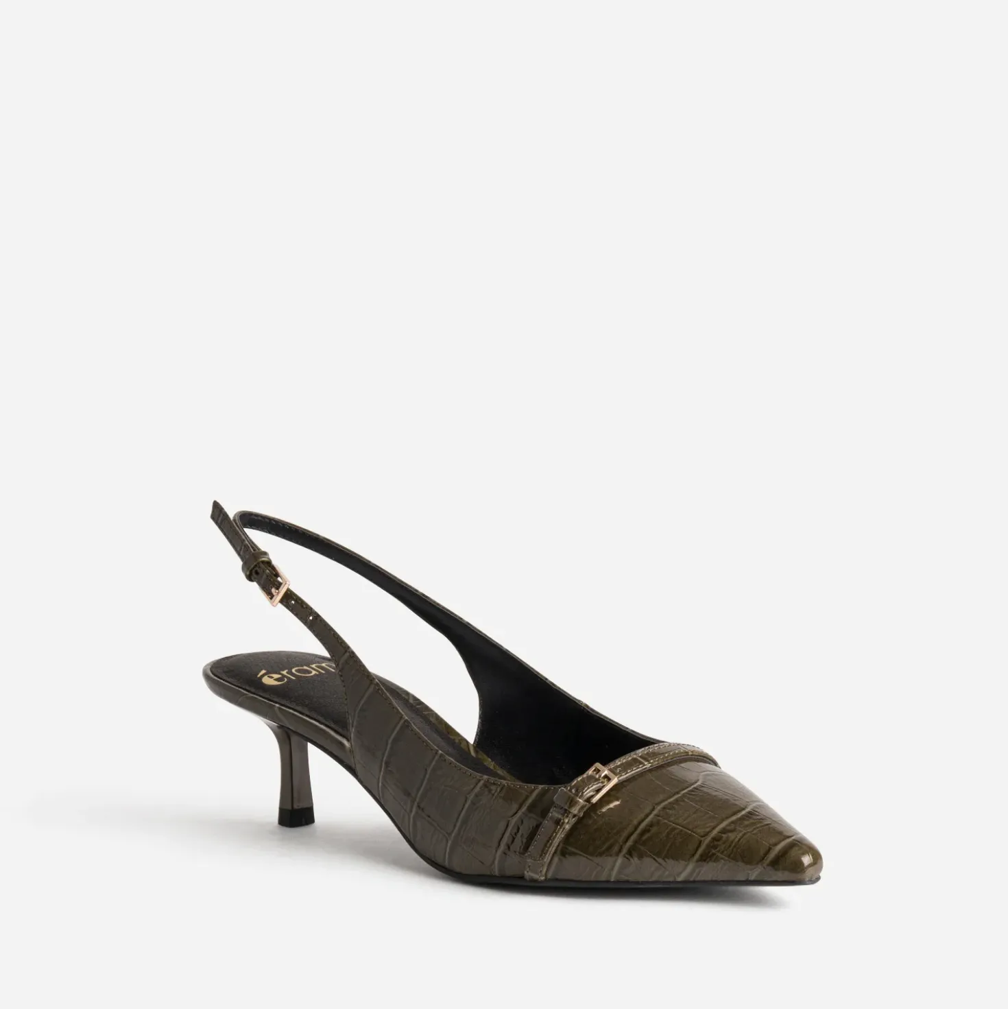 Escarpin slingback kaki verni embossage effet croco