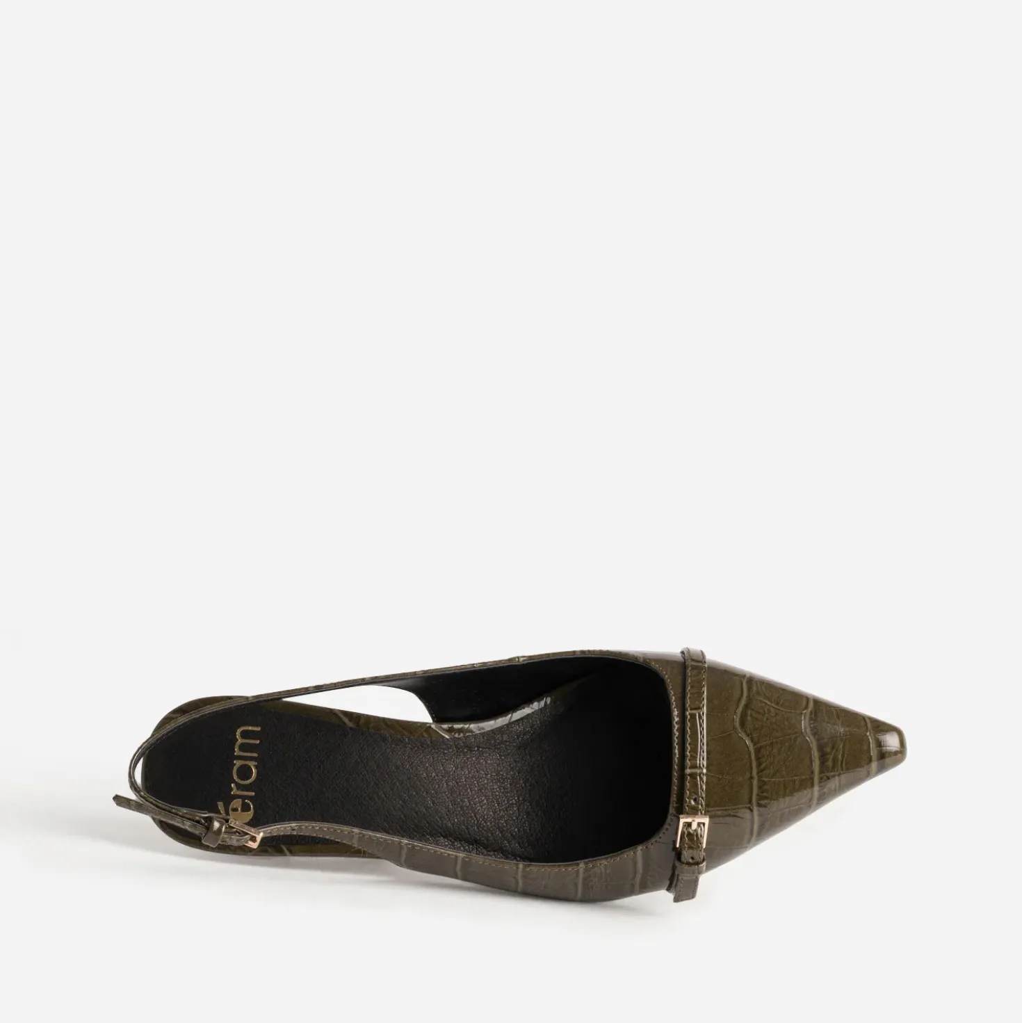 Escarpin slingback kaki verni embossage effet croco