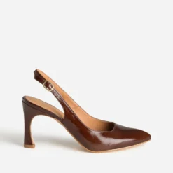 Escarpin slingback marron cuir