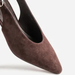 Escarpin slingback marron cuir velours