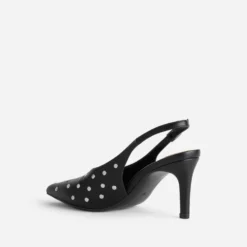 Escarpin slingback noir décor clous
