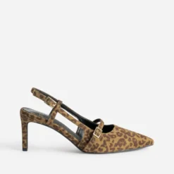Escarpin slingback TEXTO marron suédé effet léopard