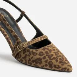Escarpin slingback TEXTO marron suédé effet léopard