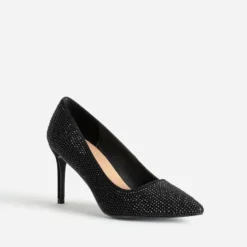 Escarpin stiletto noir décor strass noir