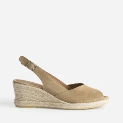 Espadrille compensée beige cuir velours éco-conçu