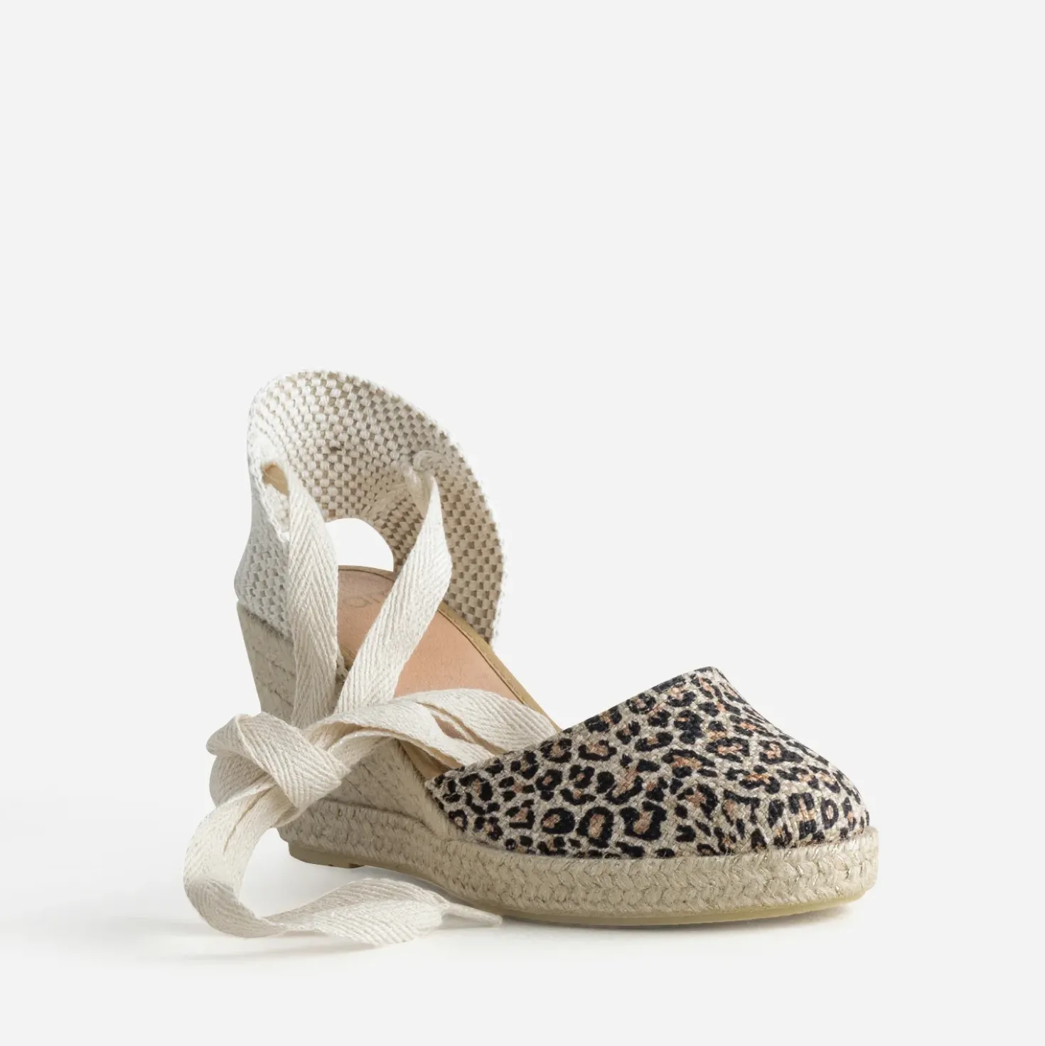 Espadrille compensée beige motif léopard
