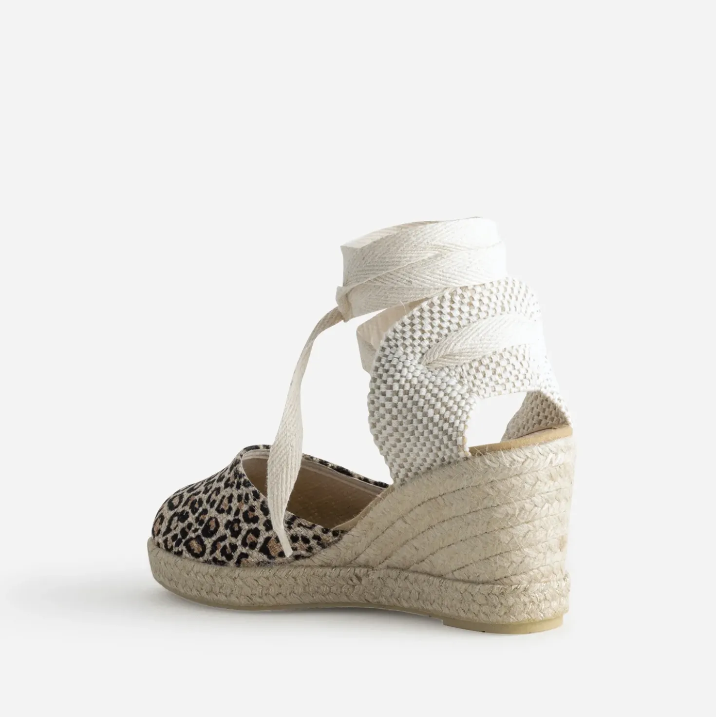 Espadrille compensée beige motif léopard