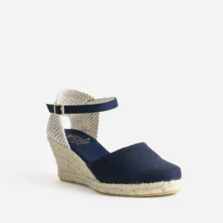 Espadrille compensée bleu marine en toile
