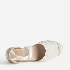 Espadrille compensée écrue toile brodée