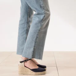 Espadrille compensée marine toile
