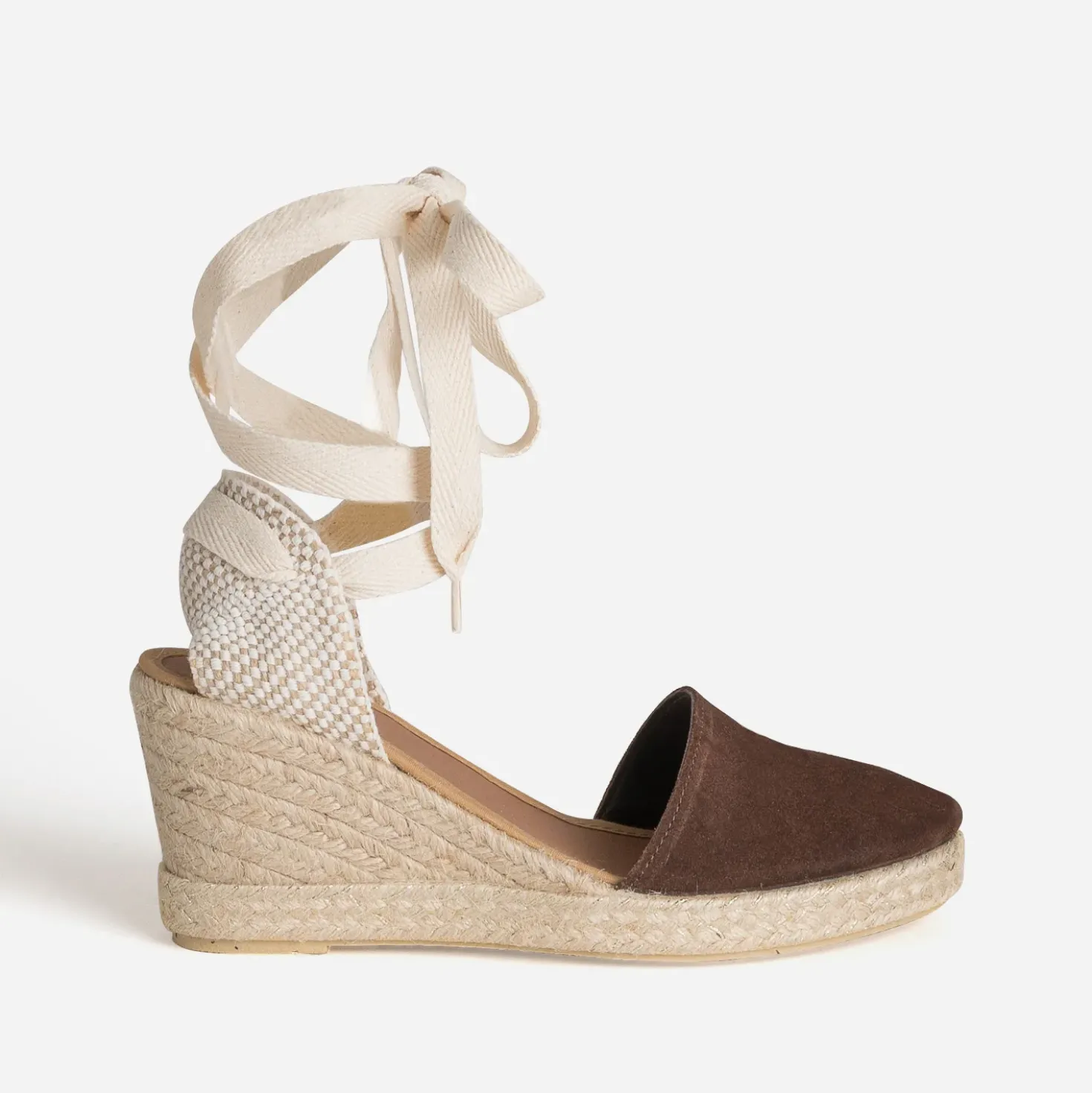 Espadrille compensée marron cuir velours