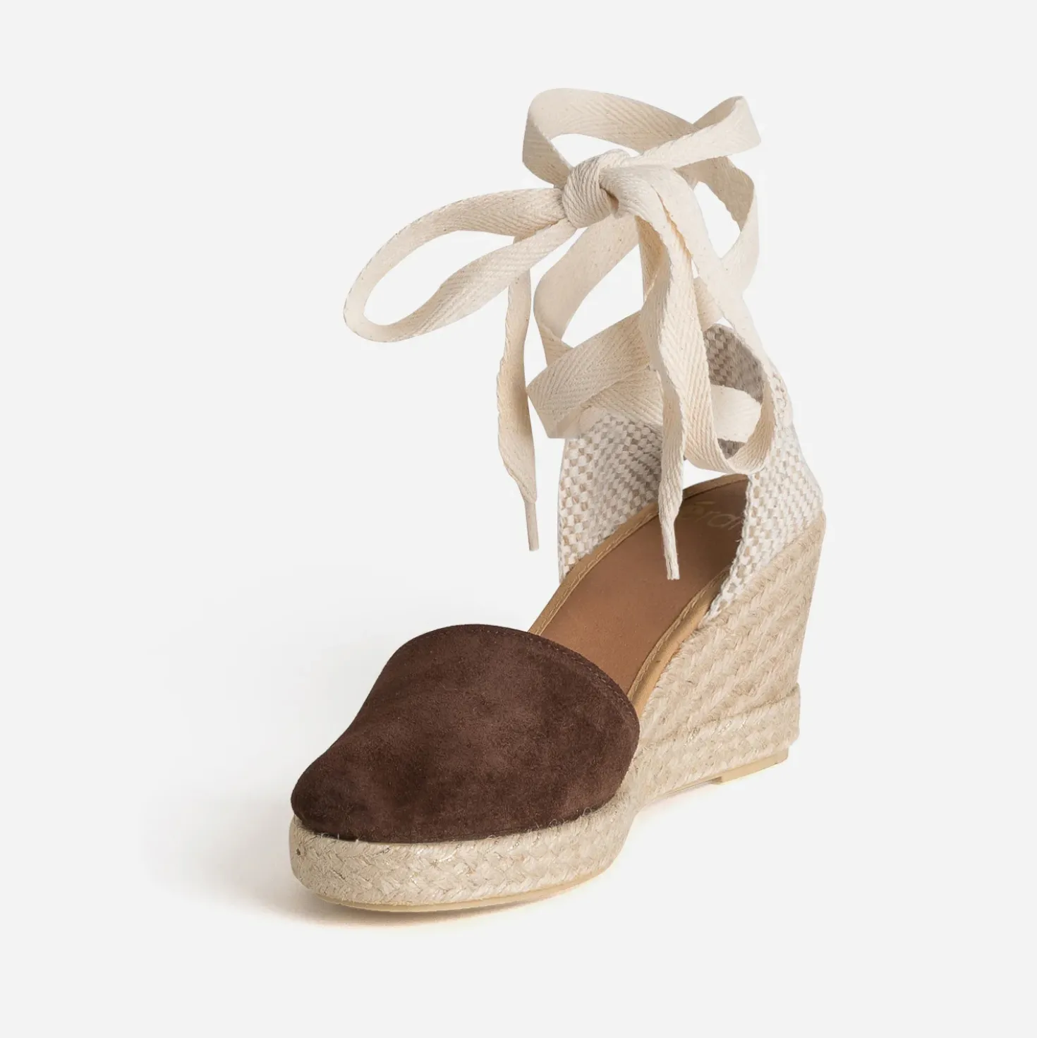 Espadrille compensée marron cuir velours