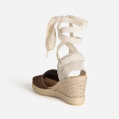 Espadrille compensée marron cuir velours