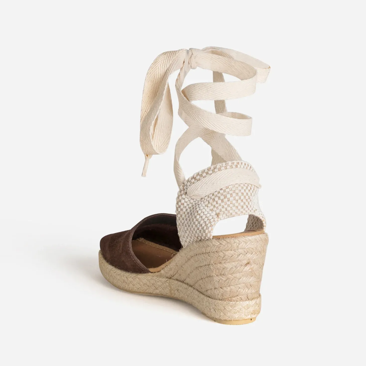 Espadrille compensée marron cuir velours