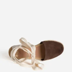 Espadrille compensée marron cuir velours
