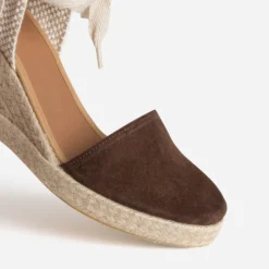 Espadrille compensée marron cuir velours