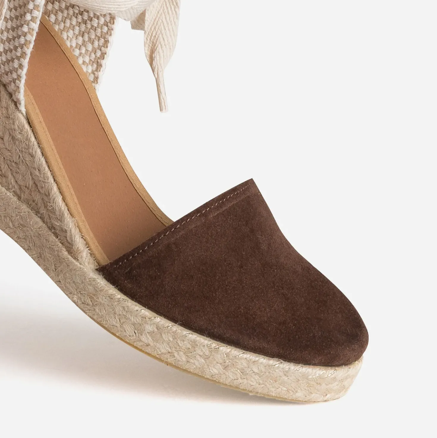 Espadrille compensée marron cuir velours