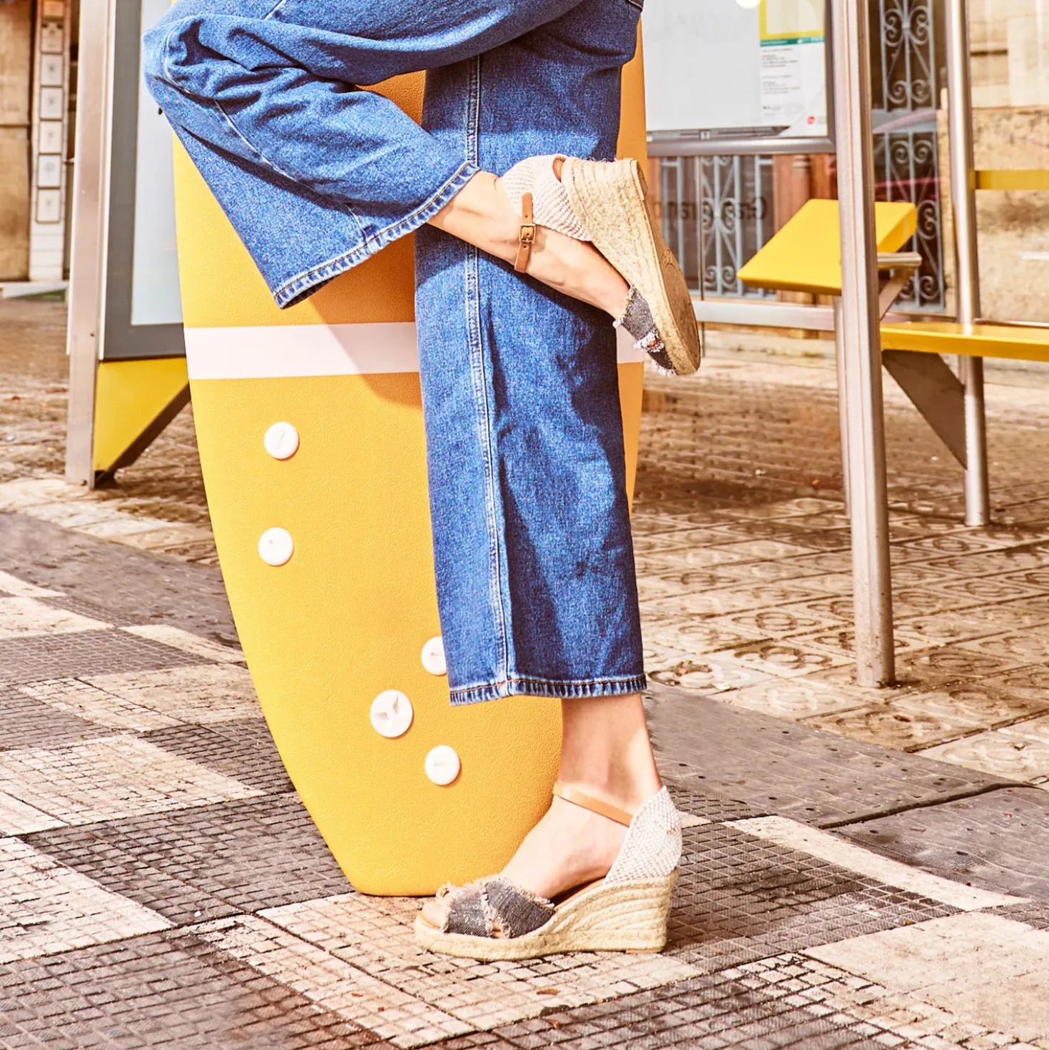Espadrilles compensée toile denim
