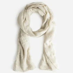 Foulard beige broderies maxi fleurs