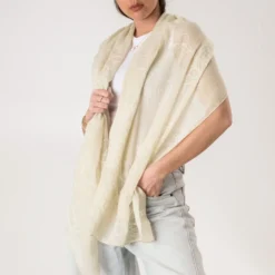 Foulard beige broderies maxi fleurs