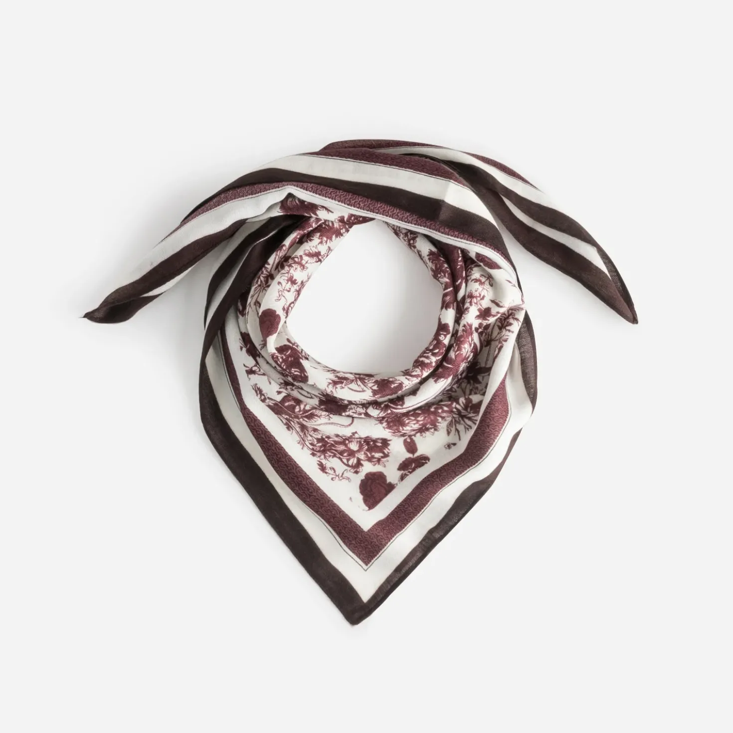 Foulard carré imprimé floral bordeaux