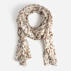 Foulard écru motif léopard