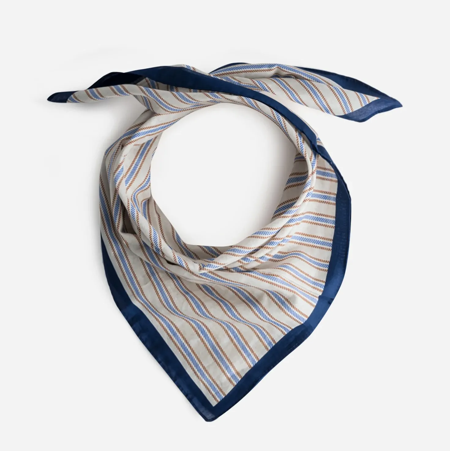 Foulard écru motif rayures bleues