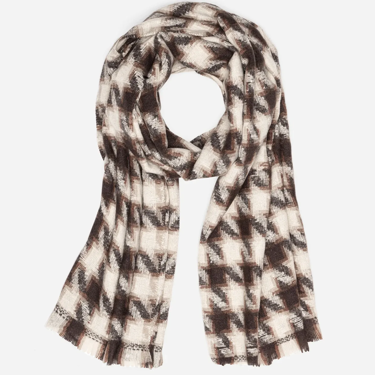 Foulard marron motif pied-de-coq