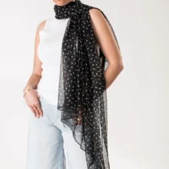 Foulard noir motif pois blancs