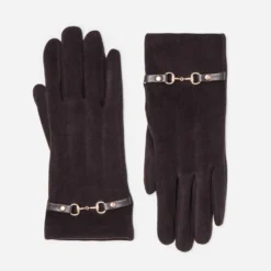 Gants marron décor poignets