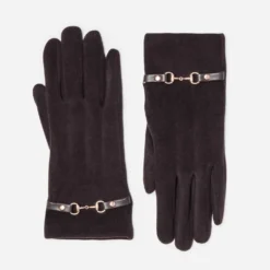 Gants marron décor poignets