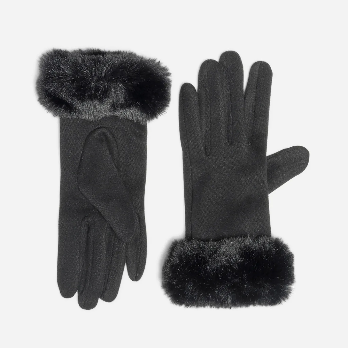Gants noirs avec bords imitation fourrure